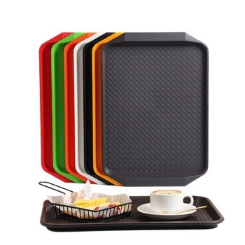 Plastikinė padėklas su medžio raštu – stačiakampė, storas dizainas, atsparus slydimui viešbučiams ir restoranams