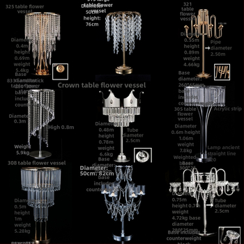 Stojan na kvety na stôl pre svadbu s krištáľovým držiakom a železnou stĺpovou kvetinou, prispôsobiteľný