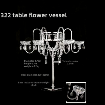 Stojan na kvety na stôl pre svadbu s krištáľovým držiakom a železnou stĺpovou kvetinou, prispôsobiteľný