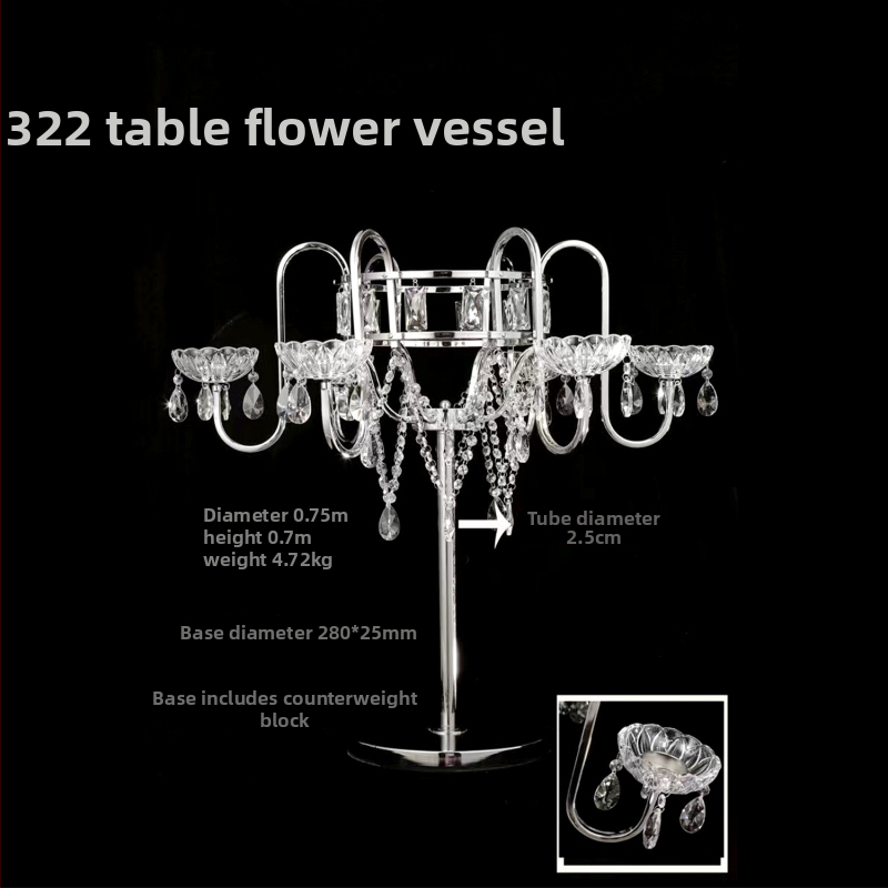 Stojan na kvety na stôl pre svadbu s krištáľovým držiakom a železnou stĺpovou kvetinou, prispôsobiteľný