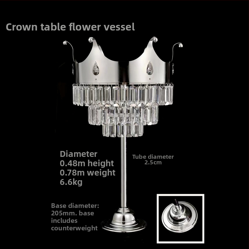 Stojan na kvety na stôl pre svadbu s krištáľovým držiakom a železnou stĺpovou kvetinou, prispôsobiteľný