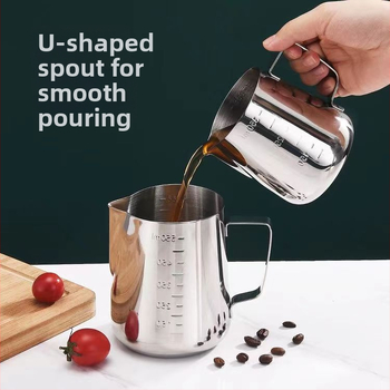 XJ Nerūdijančio plieno latte art pilstymo puodelis su snapeliu ir matavimo skale, 200 g