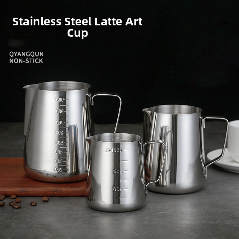 Latte art puodelis su smailiu snapeliu, 304 nerūdijusio plieno, Jeansiya, 120 g, su spauda logotipu