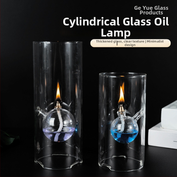 Cilindrična uljana lampa, staklo borosilikat, ručno puhana stakla, stakleni držač za svijeću, geometrijski oblik, jednostavan i moderan stil, viseći ukras, mogućnost otiska logotipa, za vjenčanja, romantične večere, dekor hotela i barova
