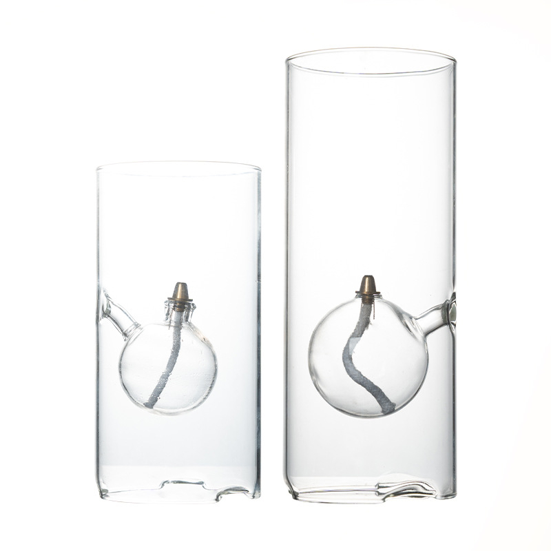 Cilindrična uljana lampa, staklo borosilikat, ručno puhana stakla, stakleni držač za svijeću, geometrijski oblik, jednostavan i moderan stil, viseći ukras, mogućnost otiska logotipa, za vjenčanja, romantične večere, dekor hotela i barova