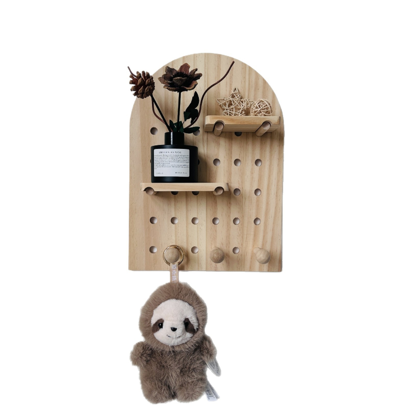 Pegboard din lemn masiv montat pe perete – raft de depozitare multistrat, decor pentru hol și organizator de chei