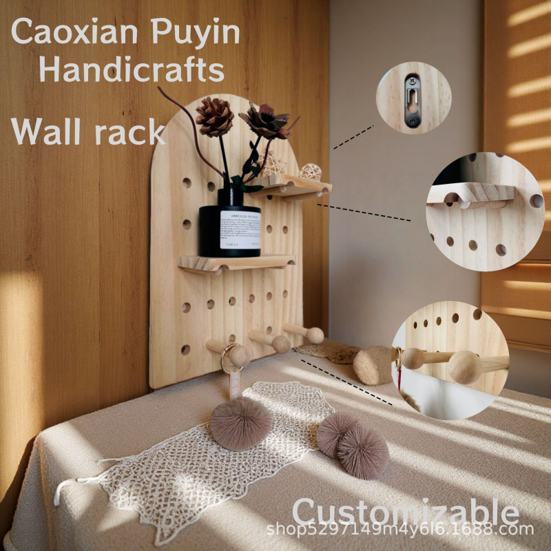 Pegboard din lemn masiv montat pe perete – raft de depozitare multistrat, decor pentru hol și organizator de chei
