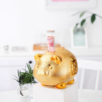 Casă de economii ceramică în formă de purcel auriu, cu orificiu unic pentru monede, cadou pentru nuntă sau inaugurare