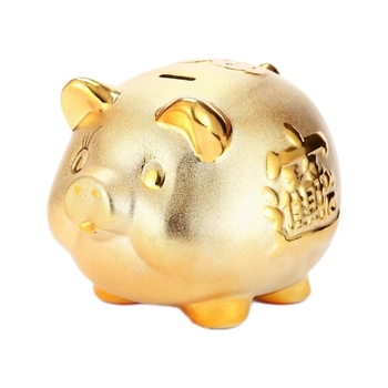 Casă de economii ceramică în formă de purcel auriu, cu orificiu unic pentru monede, cadou pentru nuntă sau inaugurare