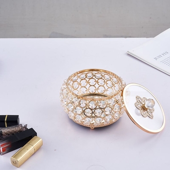 Kutija za ruž i nakit s poklopcem – metal i staklo, inlay, svijetli luksuzni stil