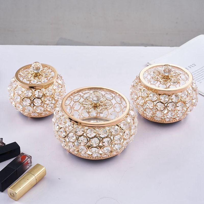 Kutija za ruž i nakit s poklopcem – metal i staklo, inlay, svijetli luksuzni stil