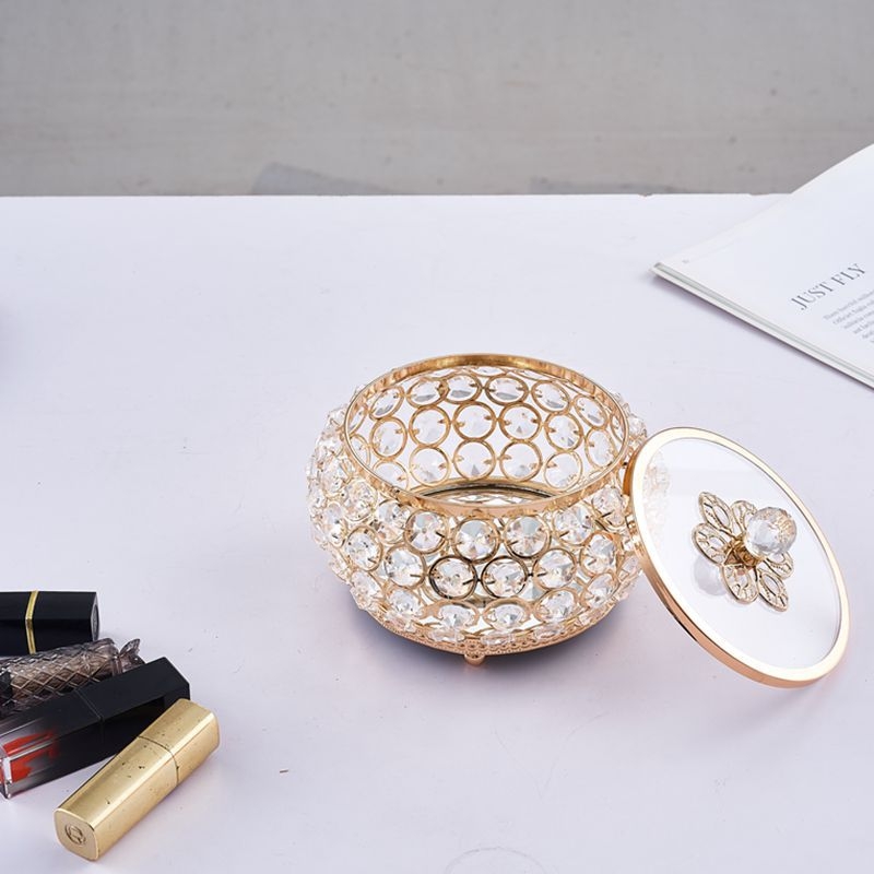 Kutija za ruž i nakit s poklopcem – metal i staklo, inlay, svijetli luksuzni stil