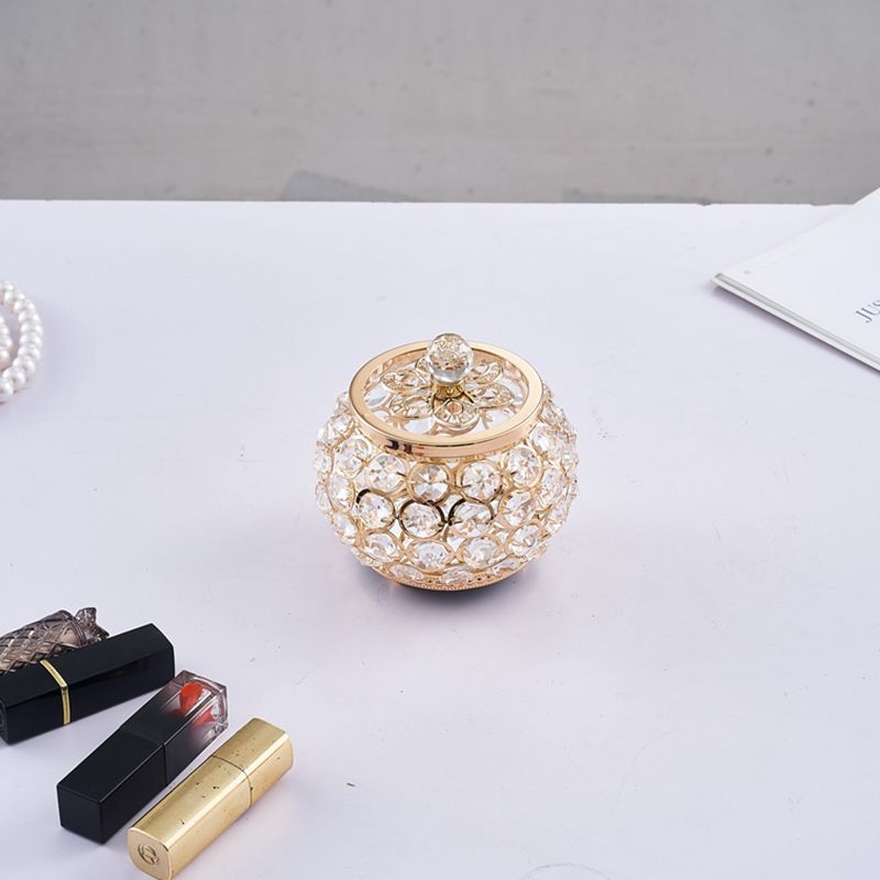 Kutija za ruž i nakit s poklopcem – metal i staklo, inlay, svijetli luksuzni stil