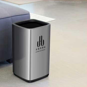 Dviejų sluoksnių nerūdijančio plieno šiukšlių dėžė, kvadrato-apskrito dizaino, 12 L, be dangtelio, komerciniam naudojimui (viešbučiai, vonios, virtuvės)