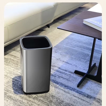 Dviejų sluoksnių nerūdijančio plieno šiukšlių dėžė, kvadrato-apskrito dizaino, 12 L, be dangtelio, komerciniam naudojimui (viešbučiai, vonios, virtuvės)