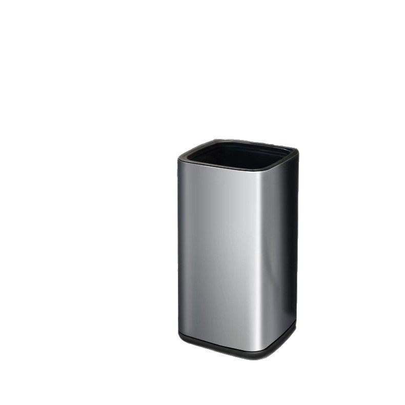 Dviejų sluoksnių nerūdijančio plieno šiukšlių dėžė, kvadrato-apskrito dizaino, 12 L, be dangtelio, komerciniam naudojimui (viešbučiai, vonios, virtuvės)