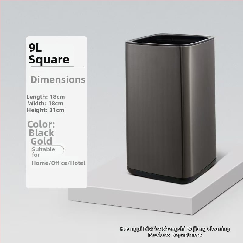 Dviejų sluoksnių nerūdijančio plieno šiukšlių dėžė, kvadrato-apskrito dizaino, 12 L, be dangtelio, komerciniam naudojimui (viešbučiai, vonios, virtuvės)