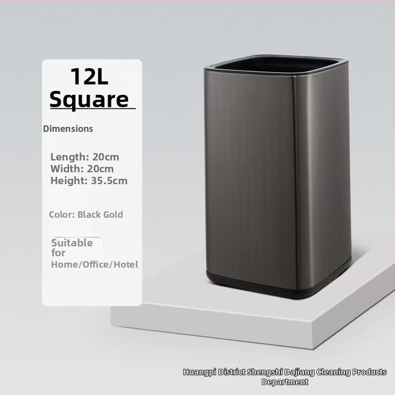 Dviejų sluoksnių nerūdijančio plieno šiukšlių dėžė, kvadrato-apskrito dizaino, 12 L, be dangtelio, komerciniam naudojimui (viešbučiai, vonios, virtuvės)