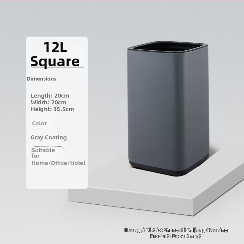 Dviejų sluoksnių nerūdijančio plieno šiukšlių dėžė, kvadrato-apskrito dizaino, 12 L, be dangtelio, komerciniam naudojimui (viešbučiai, vonios, virtuvės)