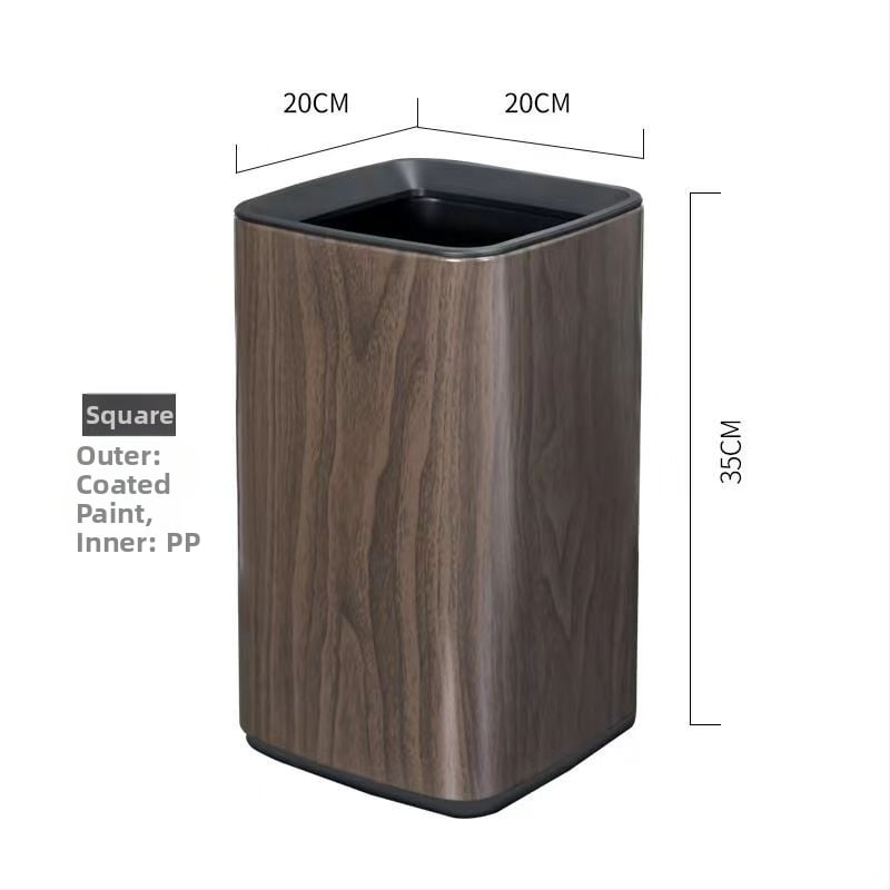 Dviejų sluoksnių nerūdijančio plieno šiukšlių dėžė, kvadrato-apskrito dizaino, 12 L, be dangtelio, komerciniam naudojimui (viešbučiai, vonios, virtuvės)