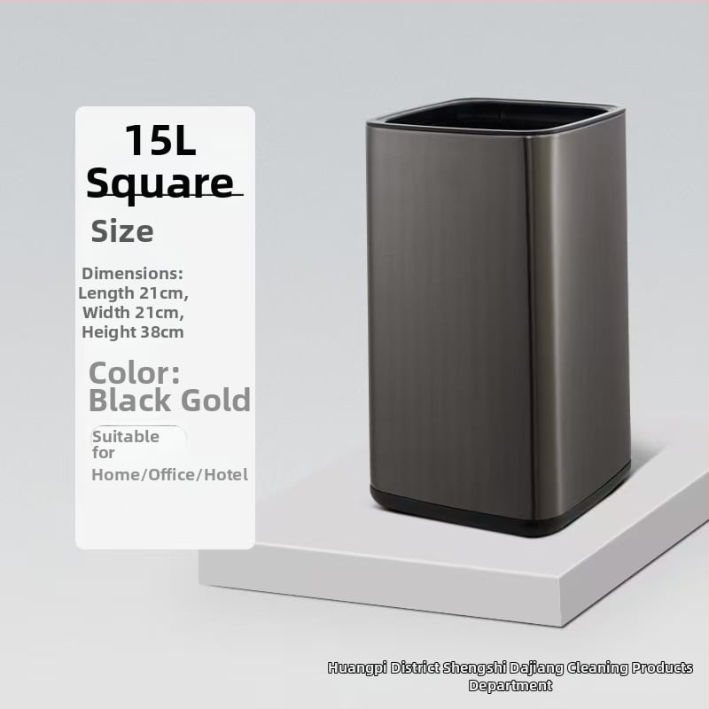 Dviejų sluoksnių nerūdijančio plieno šiukšlių dėžė, kvadrato-apskrito dizaino, 12 L, be dangtelio, komerciniam naudojimui (viešbučiai, vonios, virtuvės)