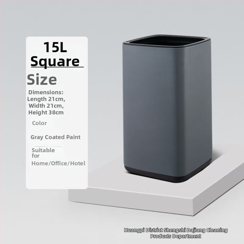 Dviejų sluoksnių nerūdijančio plieno šiukšlių dėžė, kvadrato-apskrito dizaino, 12 L, be dangtelio, komerciniam naudojimui (viešbučiai, vonios, virtuvės)