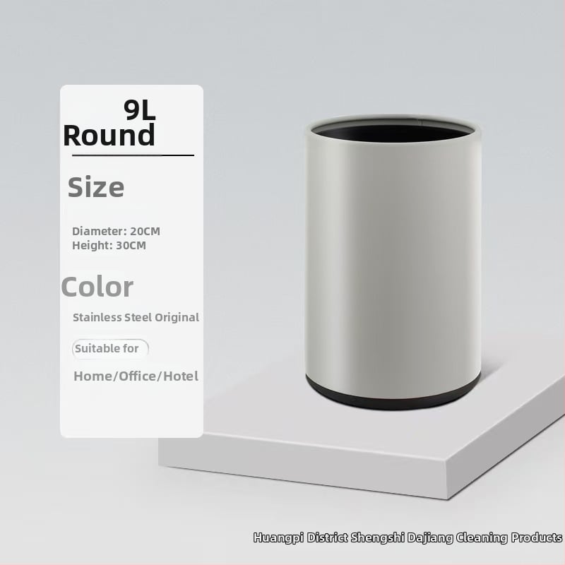 Dviejų sluoksnių nerūdijančio plieno šiukšlių dėžė, kvadrato-apskrito dizaino, 12 L, be dangtelio, komerciniam naudojimui (viešbučiai, vonios, virtuvės)