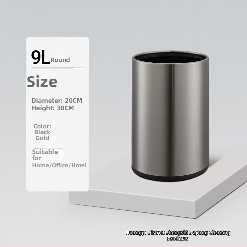 Dviejų sluoksnių nerūdijančio plieno šiukšlių dėžė, kvadrato-apskrito dizaino, 12 L, be dangtelio, komerciniam naudojimui (viešbučiai, vonios, virtuvės)