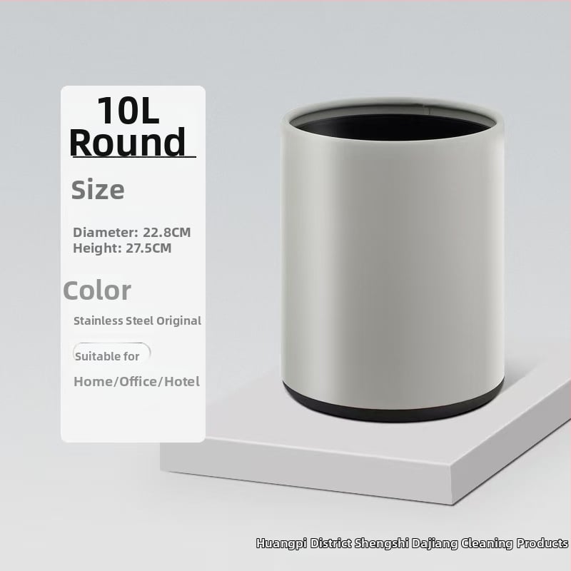 Dviejų sluoksnių nerūdijančio plieno šiukšlių dėžė, kvadrato-apskrito dizaino, 12 L, be dangtelio, komerciniam naudojimui (viešbučiai, vonios, virtuvės)