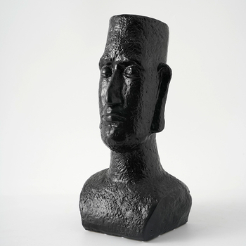 Vază-sculptură ceramică cu cap, porțelan glazurat, inspirație nordică, stil wabi-sabi, ornament mare pentru aranjarea florilor cu temă războinic