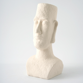 Vază-sculptură ceramică cu cap, porțelan glazurat, inspirație nordică, stil wabi-sabi, ornament mare pentru aranjarea florilor cu temă războinic