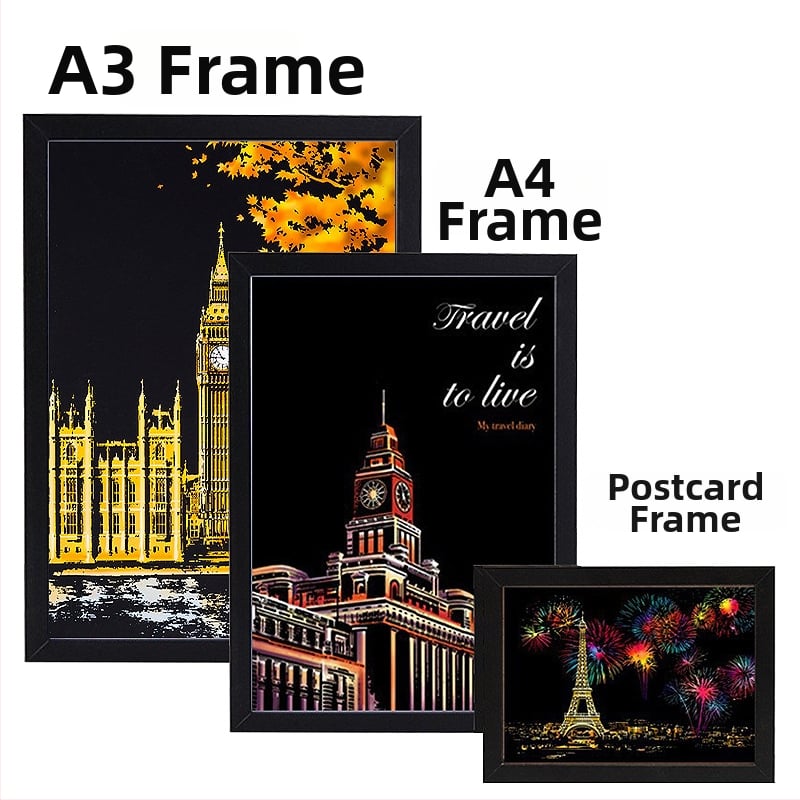 Scratch-off fotorāmis – Korejas pilsētas nakts skats; taisnstūrveida formā; materiāls: mākslīgā plāksne; zīmols Jumping Deer; sērija: fotorāmis