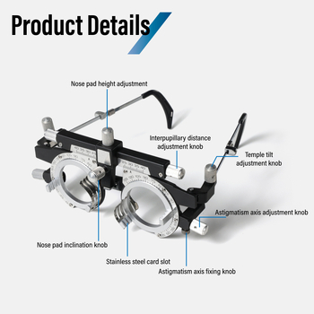 Szemüveg próbarám 4 rekesz lencsebehelyezéséhez és állítható IPD 48–80 mm