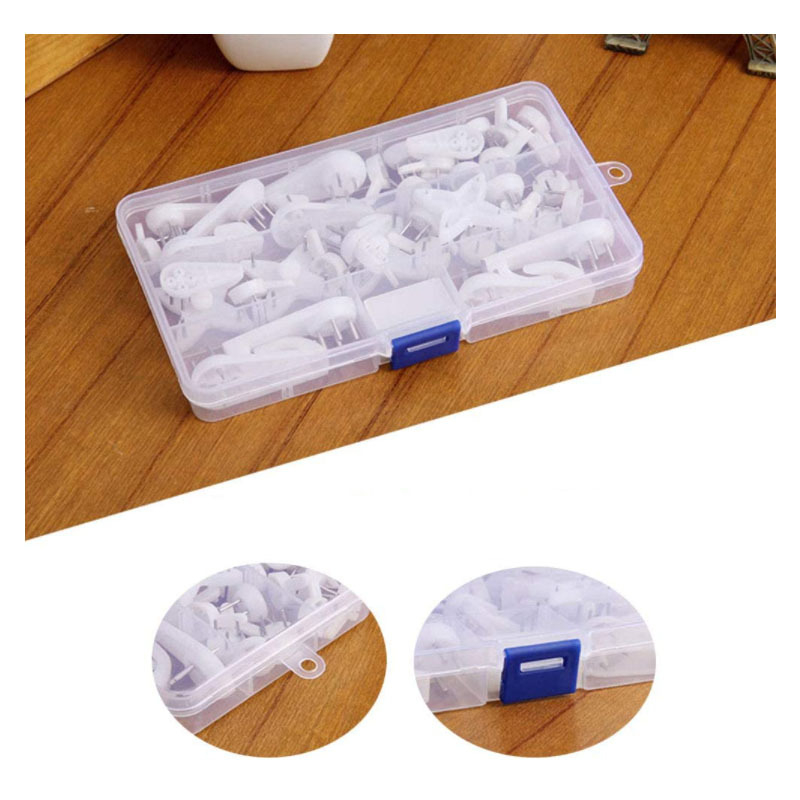 43 vnt nematomi plastiniai kabliukai nuotraukų rėmams ir paveikslams (40 kabliukų + 3 įrankiai)