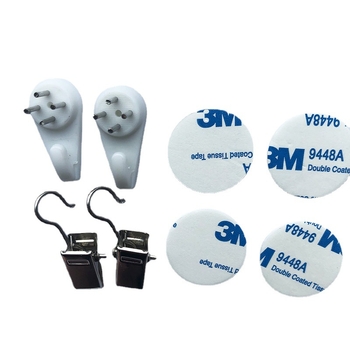 Gobeleno sienos montavimo rinkinys su nematomais kabliukais, klipais ir 3M dvipusėmis lipdukais