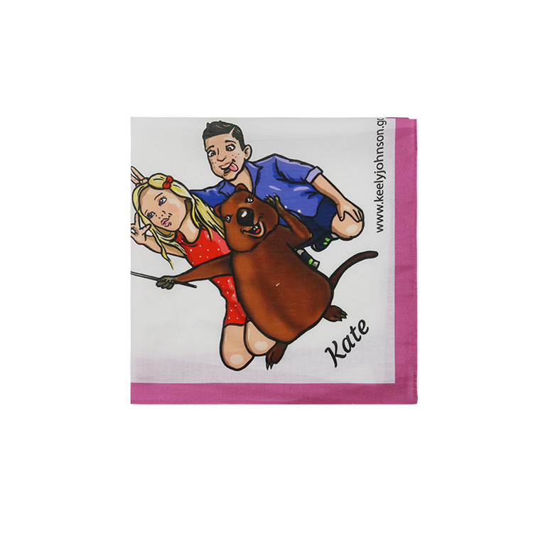 Polyesterový štvorcový šál-bandana s karikatúrnym vzorom, vlastná tlač