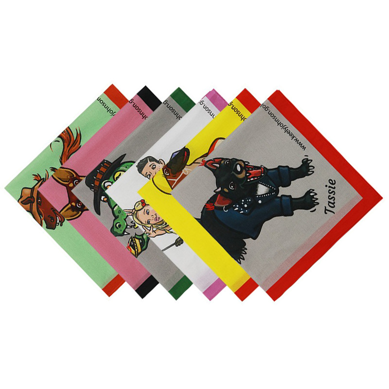 Polyesterový štvorcový šál-bandana s karikatúrnym vzorom, vlastná tlač