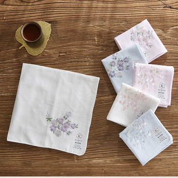 Носна кърпичка от 100% памук, бродиран мотив Lily of the Valley, в японски стил за жени, 40 g, с печатено лого и възможност за персонализация