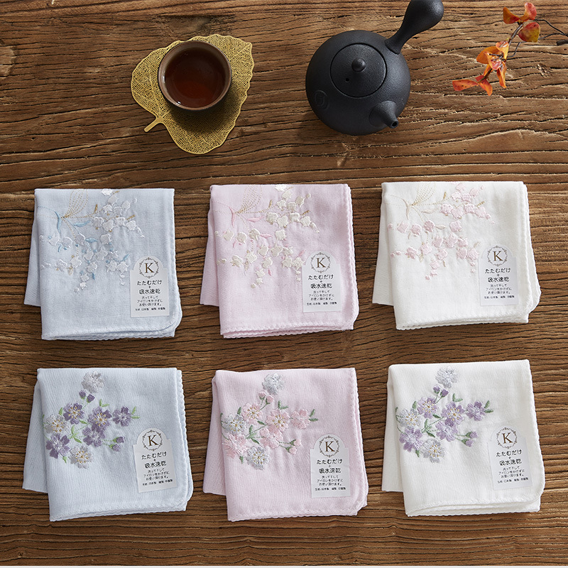 Носна кърпичка от 100% памук, бродиран мотив Lily of the Valley, в японски стил за жени, 40 g, с печатено лого и възможност за персонализация