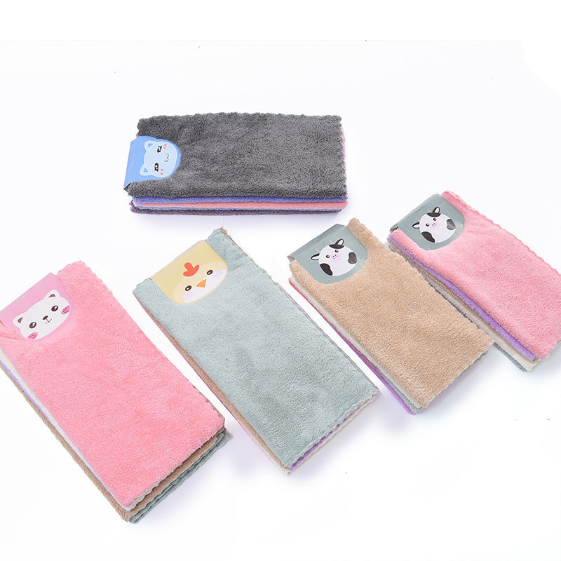 Gyerekeknek szóló négyszögletes törölköző, 5 darabos készlet — puha Coral Fleece, kiváló nedvszívó képesség, minimális szálkiválás, fakításálló, Cartoon sorozat, 17 g, sima szövés