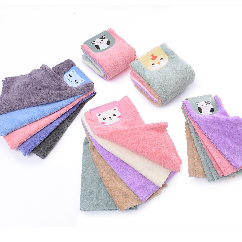 Gyerekeknek szóló négyszögletes törölköző, 5 darabos készlet — puha Coral Fleece, kiváló nedvszívó képesség, minimális szálkiválás, fakításálló, Cartoon sorozat, 17 g, sima szövés