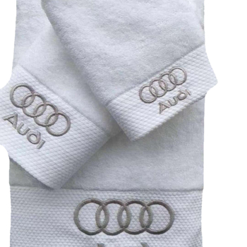 Pamut hotel törölköző, 100% pamut, 200 g/m²+, 16s szál, hímzés, jacquard, sima szövés