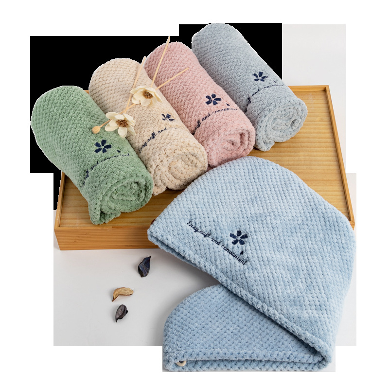 Dvostruka kapa za kosu od koralnog flisa, 150D, izvezeni, brzo sušenje