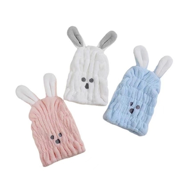 Dječja kapa za sušenje kose za djevojčice – slatke uši zeca, brzo sušenje, upija vodu, izvešena, 150D koralni fleece, 50–79 g