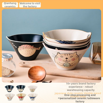Porcelánová misa na rezance, japonský štýl s dvojitým uchom, nepravidelný tvar, podglazúrovaný povrch, vhodná do mikrovlnky