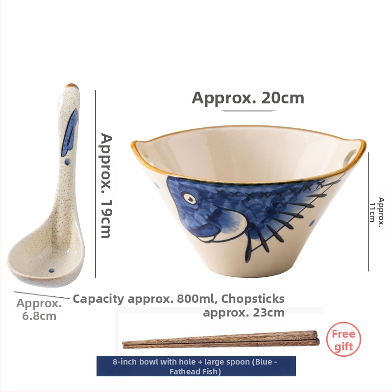 Porcelánová misa na rezance, japonský štýl s dvojitým uchom, nepravidelný tvar, podglazúrovaný povrch, vhodná do mikrovlnky