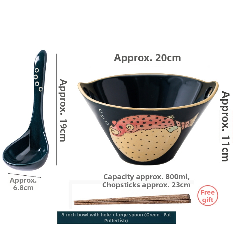 Porcelánová misa na rezance, japonský štýl s dvojitým uchom, nepravidelný tvar, podglazúrovaný povrch, vhodná do mikrovlnky