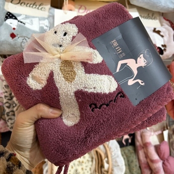 Prosop de uscat păr cu design urs cu fundă, poliester-bumbac, 100D, țesătură simplă, greutate sub 30 g