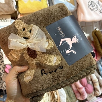 Prosop de uscat păr cu design urs cu fundă, poliester-bumbac, 100D, țesătură simplă, greutate sub 30 g