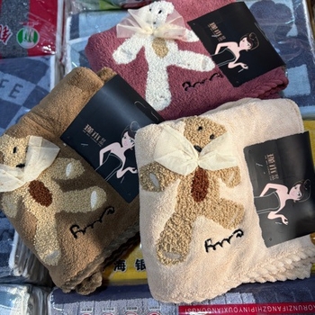 Prosop de uscat păr cu design urs cu fundă, poliester-bumbac, 100D, țesătură simplă, greutate sub 30 g